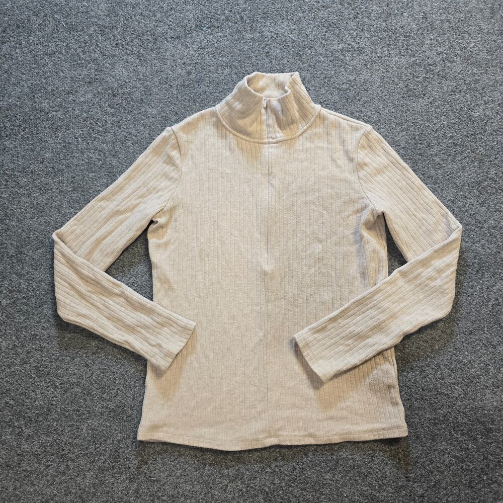 Vince Top Womens Size Small Beige Ribbed 1/4 Zip Knit Long Sleeve Casual Minimal